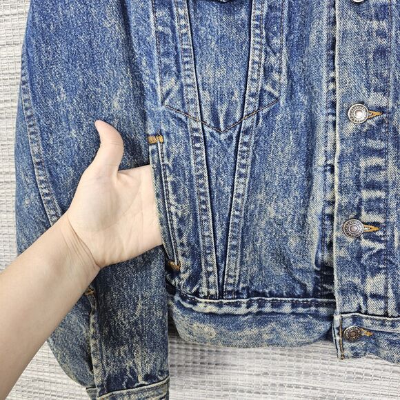 Levis Vintage Jean Jacket USA 1980s Acid Washed Denim Trucker Red Tab Distressed - Picture 15 of 16